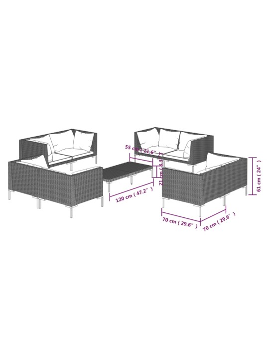 9-osaline aiamööblikomplekt patjadega, polürotang, tumehall