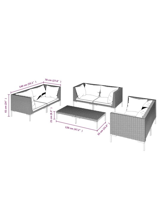 7-osaline aiamööbli komplekt patjadega, polürotang, tumehall