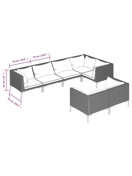 7-osaline aiamööbli komplekt patjadega, polürotang, tumehall