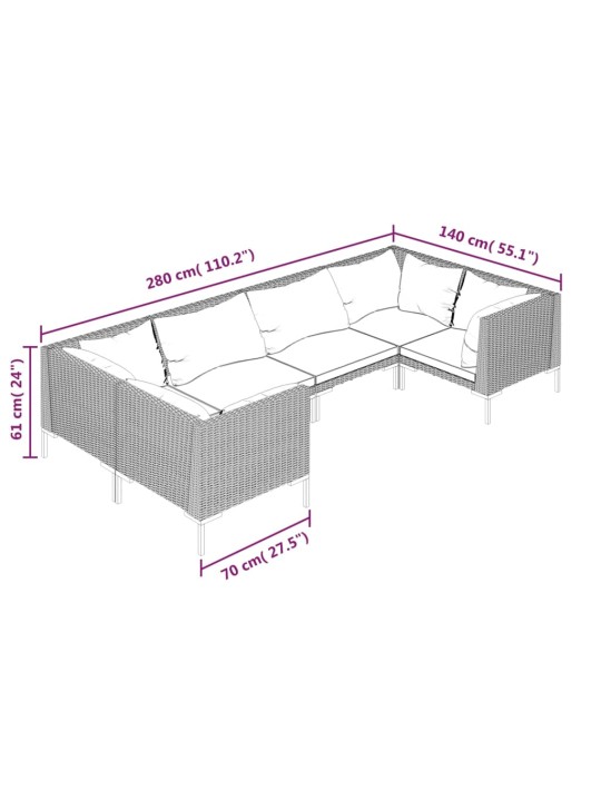 6-osaline aiamööblikomplekt patjadega, polürotang, tumehall