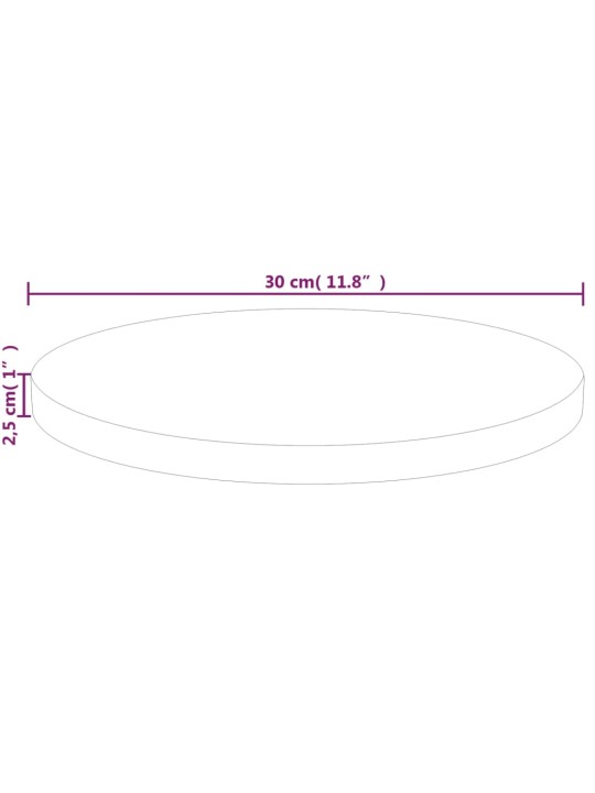 Ümmargune lauaplaat, ø30 x 2,5 cm, töötlemata tammepuit