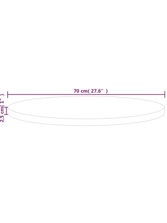 Ümmargune lauaplaat, ø70 x 2,5 cm, töötlemata tammepuit