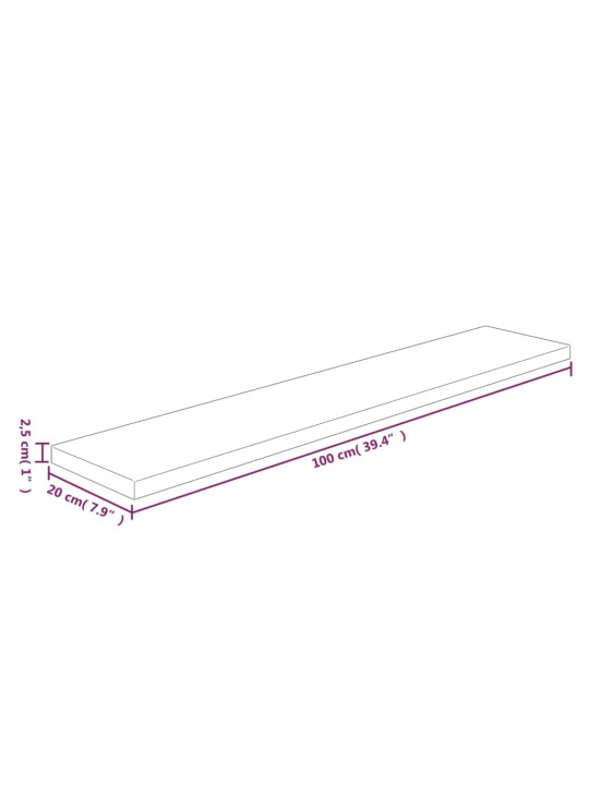 Riiuliplaat, 100x20x2,5 cm, töötlemata tammepuit