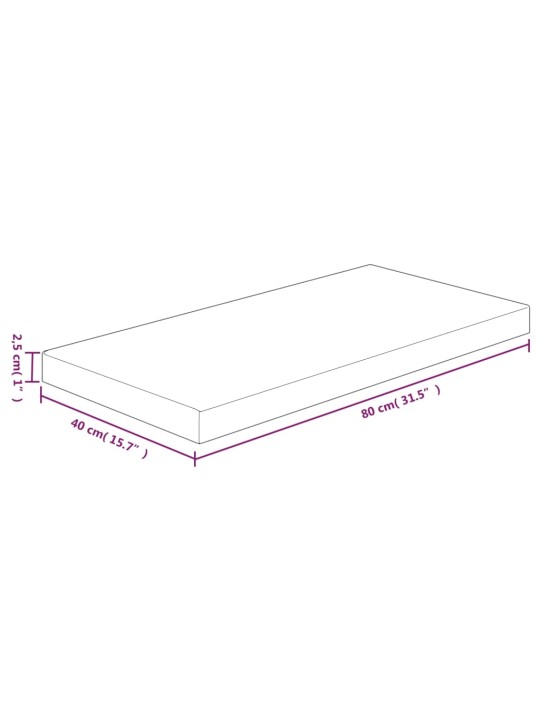 Vannitoa töötasapind helepruun 80x40x2,5 cm, töödeldud täispuit