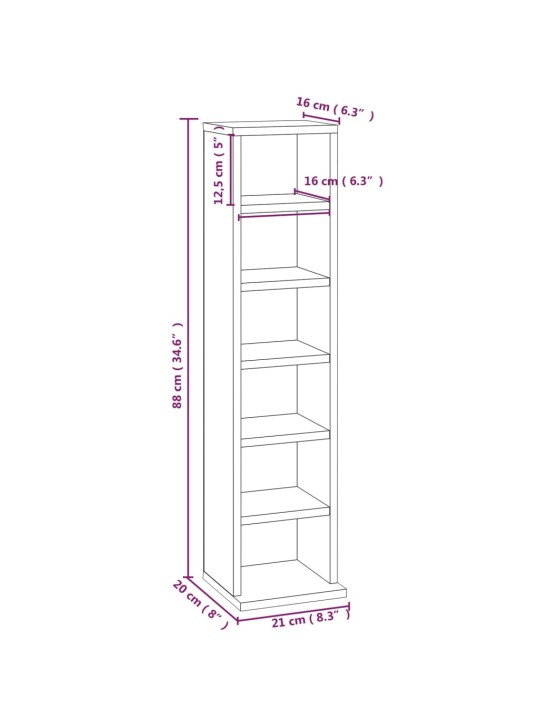 Cd-kapp, hall sonoma tamm, 21 x 20 x 88 cm, tehispuit