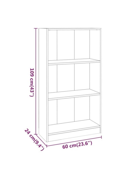 Raamatukapp, hall sonoma tamm, 60 x 24 x 109 cm, tehispuit