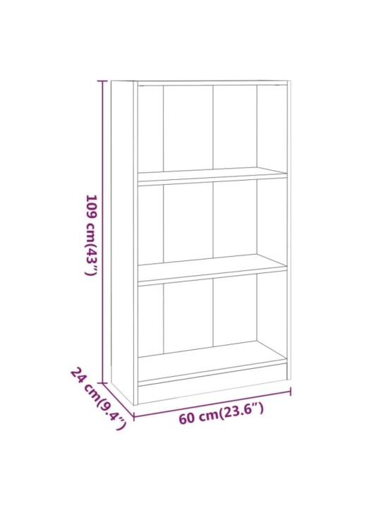 Raamatukapp, pruun tamm, 60 x 24 x 109 cm, tehispuit