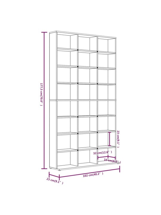 Cd-kapp, hall sonoma tamm, 102 x 23 x 177,5 cm, tehispuit