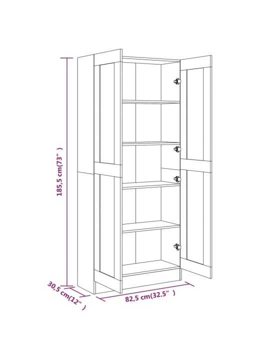 Raamatukapp, hall sonoma tamm, 82,5x30,5x185,5 cm, tehispuit