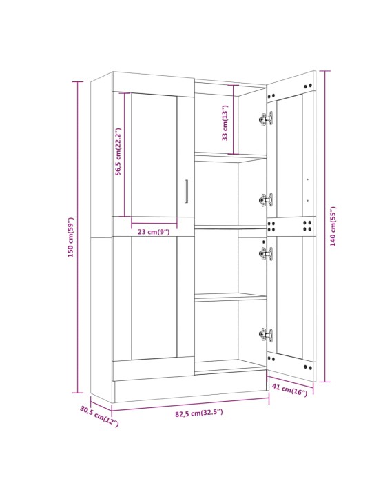 Vitriinkapp, suitsutatud tamm, 82,5x30,5x150 cm, tehispuit