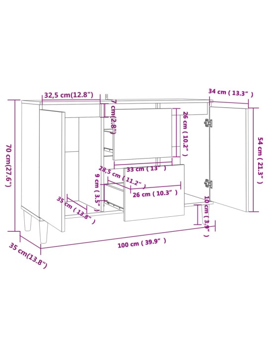 Puhvetkapp, hall sonoma tamm, 103,5 x 35 x 70 cm, tehispuit