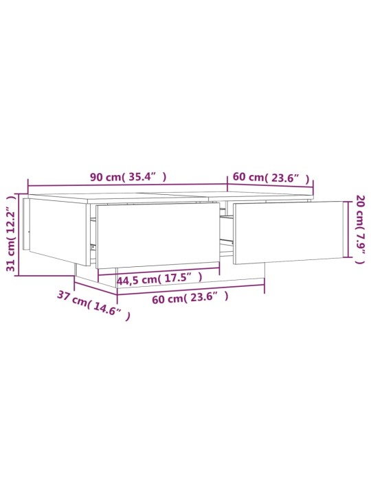 Kohvilaud, hall sonoma tamm, 90 x 60 x 31 cm, tehispuit