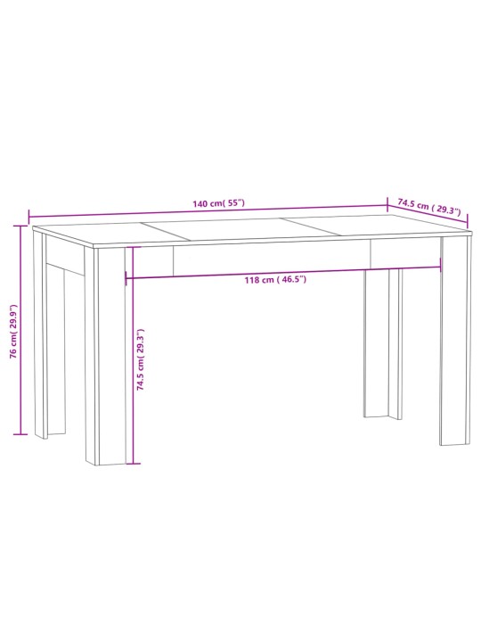 Söögilaud, hall sonoma tamm, 140 x 74,5 x 76 cm, tehispuit