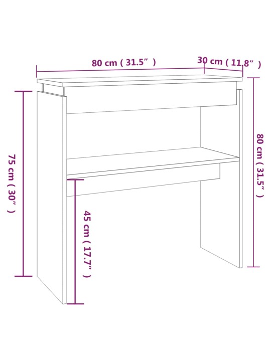 Konsoollaud, suitsutatud tamm, 80x30x80 cm, tehispuit