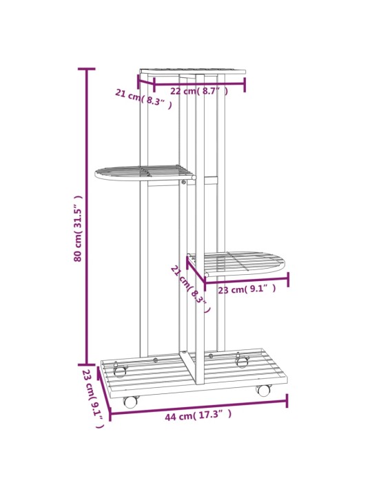 4 tasandiga lillealus ratastel 44x23x80 cm must raud