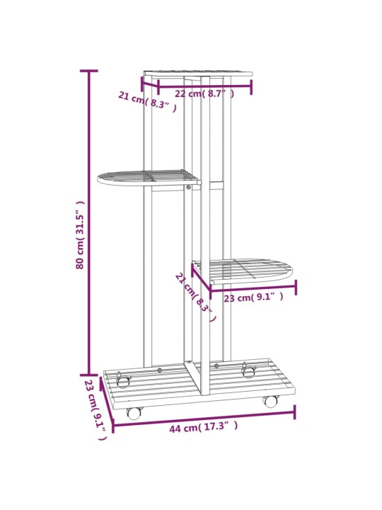 4 tasandiga lillealus ratastel, 44 x 23 x 80 cm, valge raud