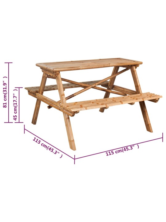Piknikulaud, 115 x 115 x 81 cm, bambus
