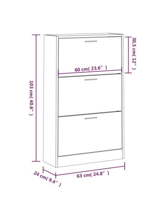 Jalatsikapp, hall sonoma tamm, 63 x 24 x 103 cm, tehispuit