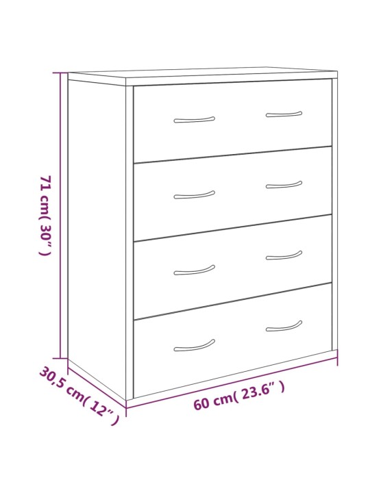 4 sahtliga kummut 60 x 30,5 x 71 cm, must