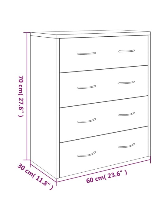 4 sahtliga kummut, 60 x 30,5 x 71 cm, betoonhall