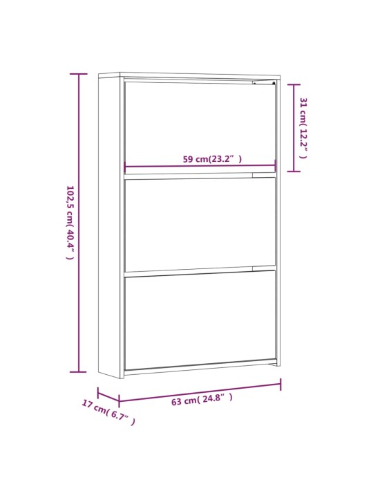 3 sahtliga kingakapp peegliga, kõrgläikega valge 63x17x102,5 cm