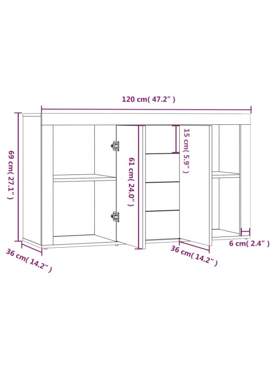 Puhvetkapp, hall sonoma tamm, 120 x 36 x 69 cm, tehispuit