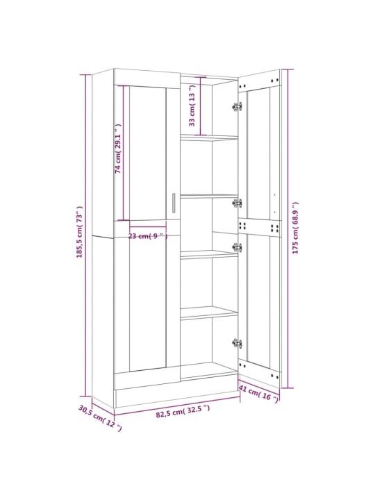 Vitriinkapp, pruun tamm, 82,5x30,5x185,5 cm, tehispuit