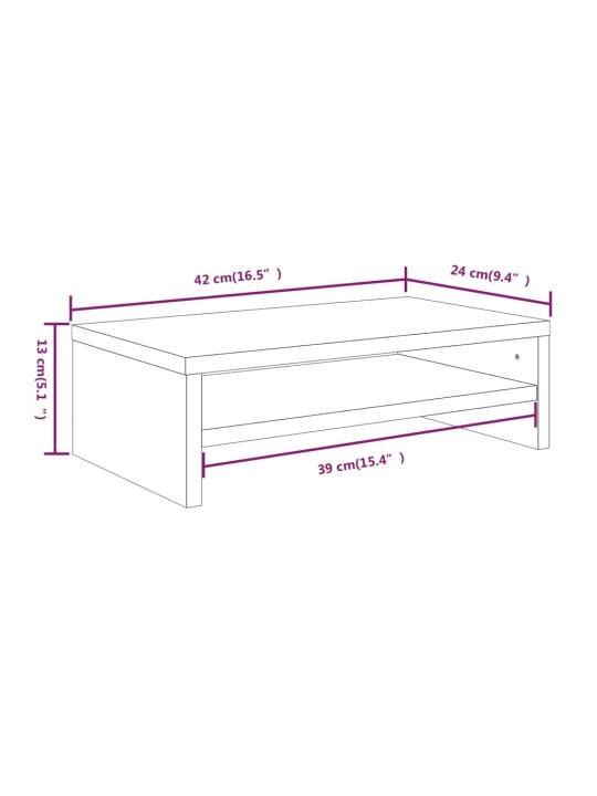 Monitorialus, hall sonoma tamm, 42 x 24 x 13 cm, tehispuit