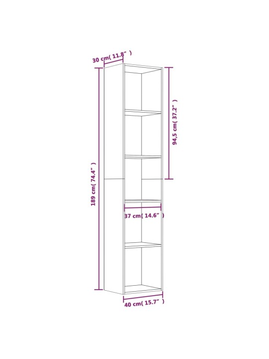 Raamatukapp, hall sonoma tamm, 40 x 30 x 189 cm, tehispuit