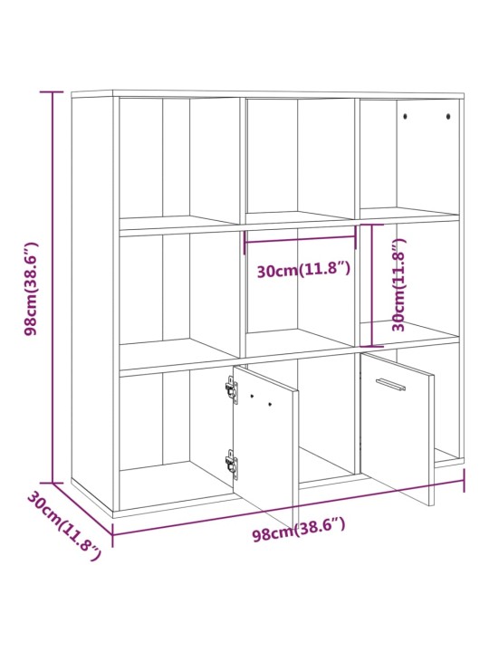 Raamatukapp, hall sonoma tamm, 98 x 30 x 98 cm