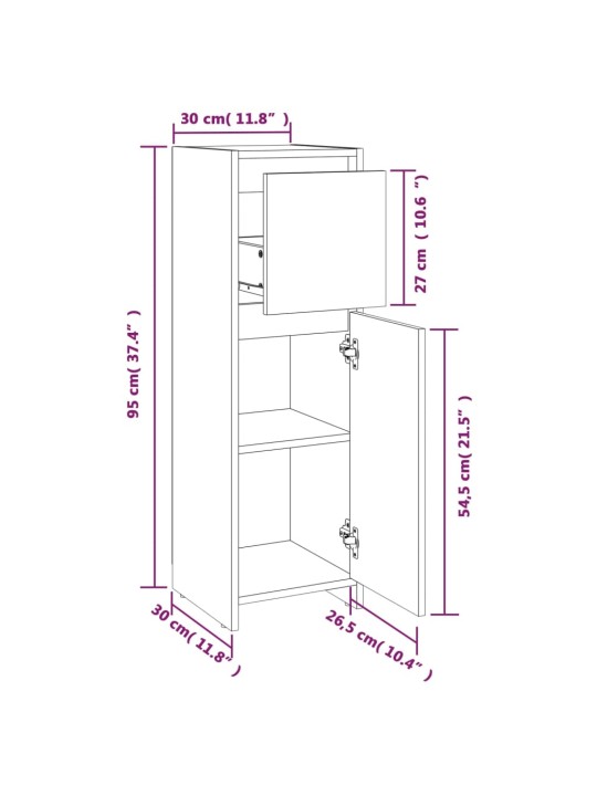 Vannitoakapp, hall sonoma tamm, 30 x 30 x 95 cm, tehispuit