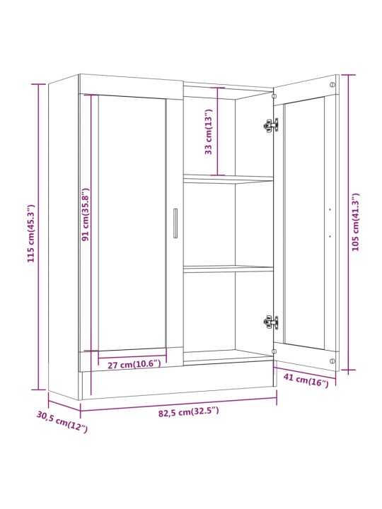 Vitriinkapp, pruun tamm, 82,5x30,5x115 cm, tehispuit