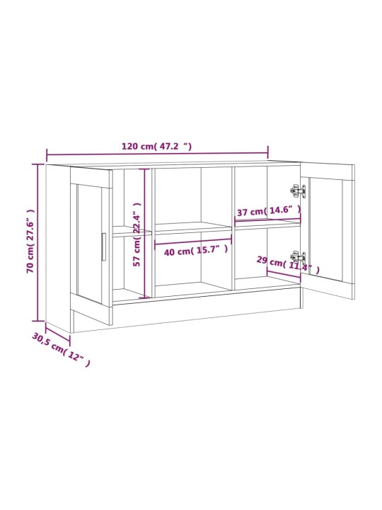 Puhvetkapp, hall sonoma tamm, 120 x 30,5 x 70 cm, tehispuit