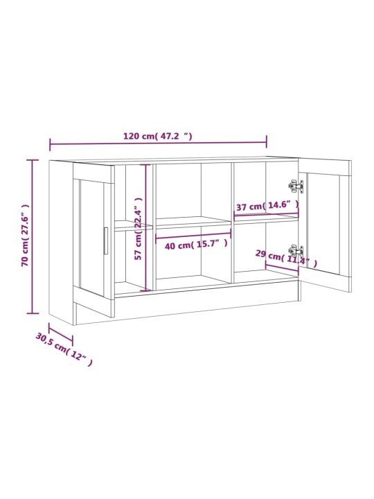 Vitriinkapp, suitsutatud tamm, 120 x 30,5 x 70 cm, tehispuit