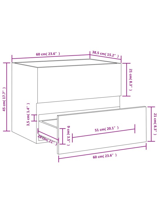 Valamukapp, hall sonoma tamm, 60 x 38,5 x 45 cm, tehispuit