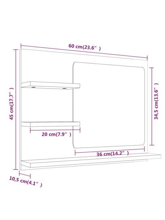 Peegel, hall sonoma, 60x10,5x45 cm, tehispuit