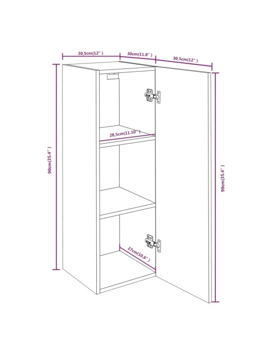 Telerikapp, suitsutatud tamm, 30,5 x 30 x 90 cm, tehispuit