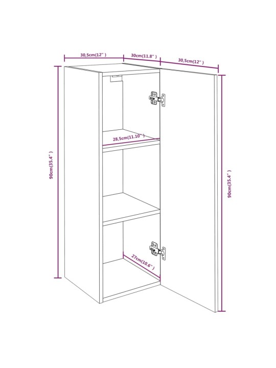 Telerikapid 4 tk, hall sonoma, 30,5x30x90 cm, tehispuit