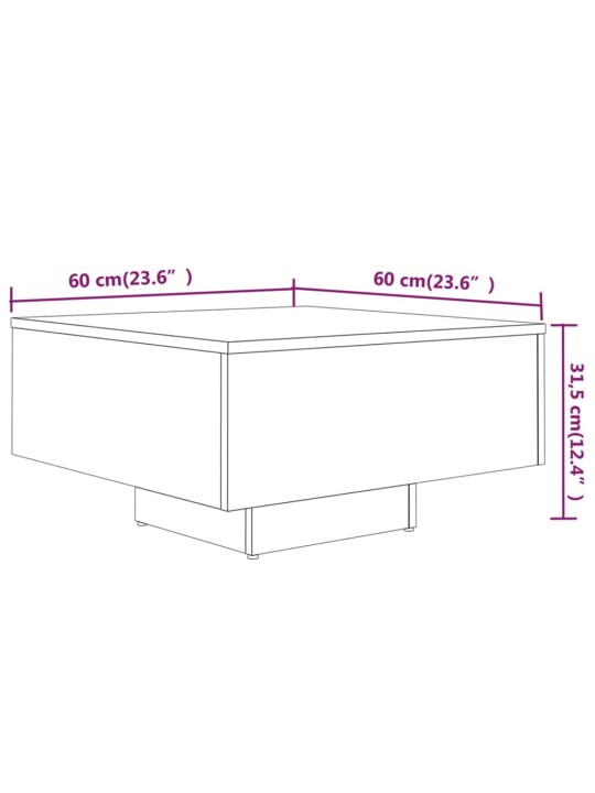 Kohvilaud, hall sonoma tamm, 60x60x31,5 cm, tehispuit