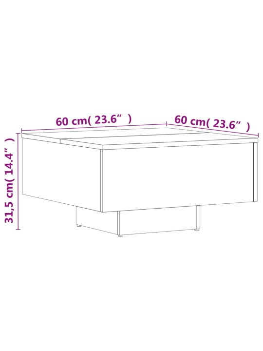 Kohvilaud, hall sonoma tamm, 60x60x31,5 cm, tehispuit