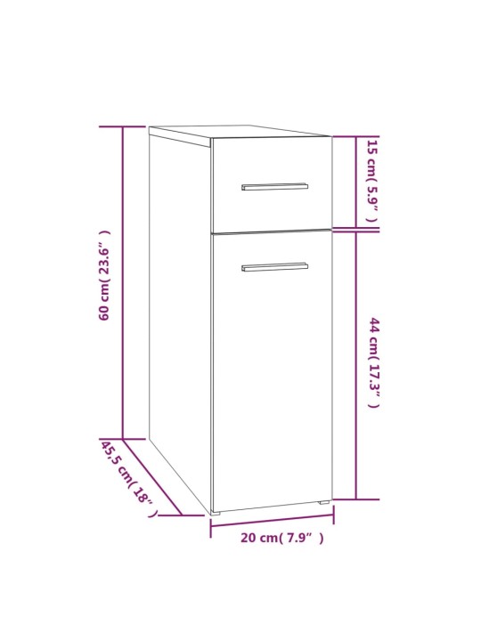 Sahtlitega kapp, hall sonoma tamm, 20 x 45,5 x 60 cm, tehispuit