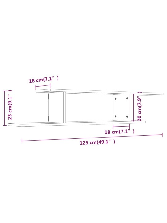 Seinale kinnitatav teleririiul, hall sonoma tamm, 125x18x23 cm