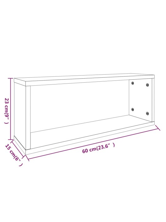 Seina kuubikriiulid 4 tk, suitsutatud tamm, 60 x 15 x 23 cm