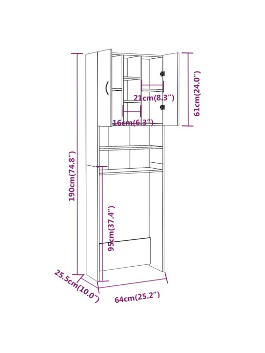 Pesumasinakapp, hall sonoma tamm, 64 x 25,5 x 190 cm