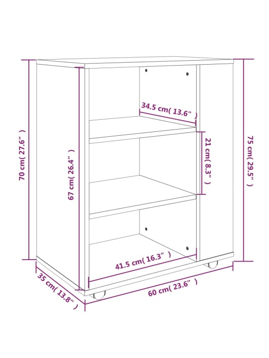 Ratastel kapp, pruun tamm, 60 x 35 x 75 cm, tehispuit