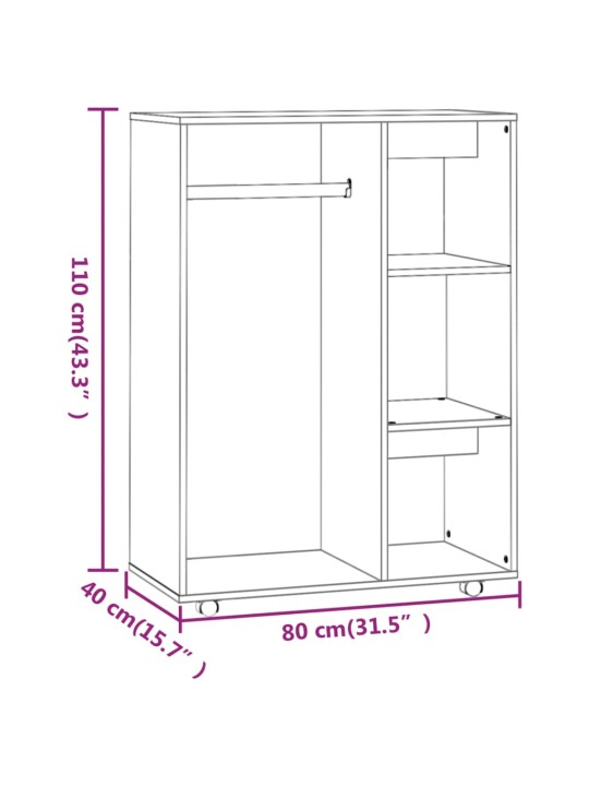 Riidekapp, suitsutatud tamm, 80x40x110 cm, tehispuit