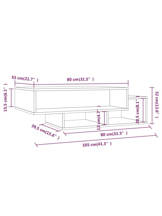 Kohvilaud, hall sonoma tamm, 105 x 55 x 32 cm, tehispuit