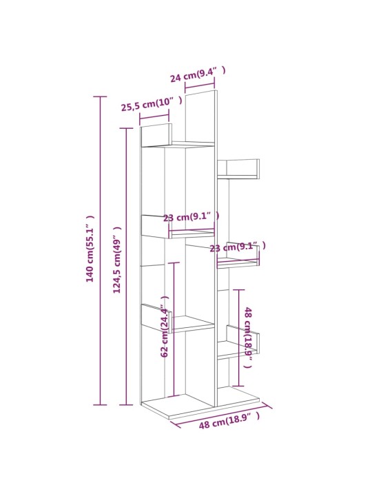 Raamatukapp, 48 x 25,5 x 140 cm, suitsutatud tamm, tehispuit