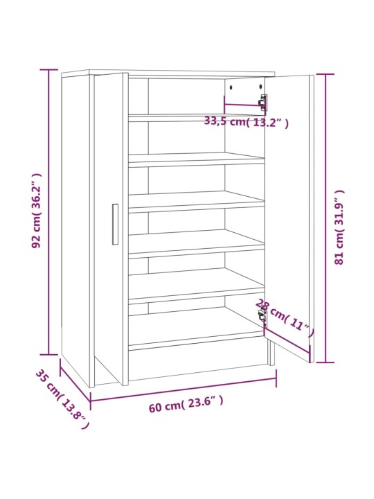 Jalatsikapp, hall sonoma tamm, 60x35x92 cm, tehispuit