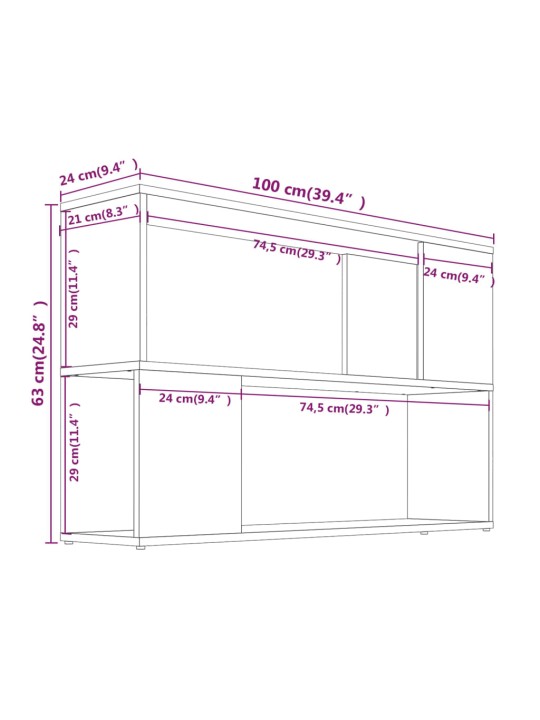 Raamatukapp, suitsutatud tamm, 100 x 24 x 63 cm, tehispuit